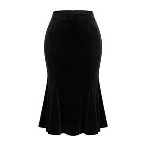 Chic Elastic Waist Velvet Fishtail Mermaid Bodycon Skirt Black